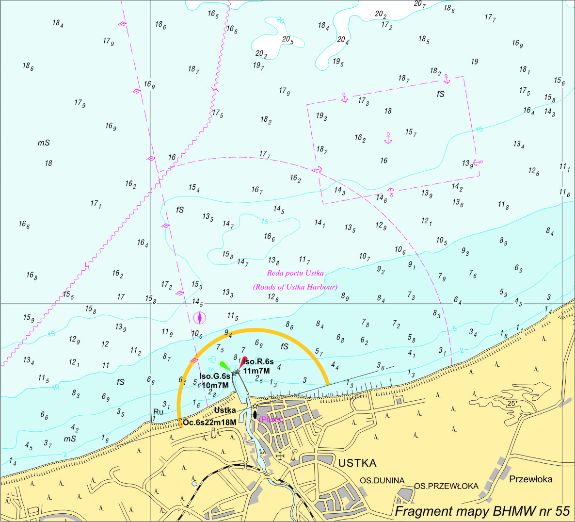 Podejście do portu w Ustce - mapa morska